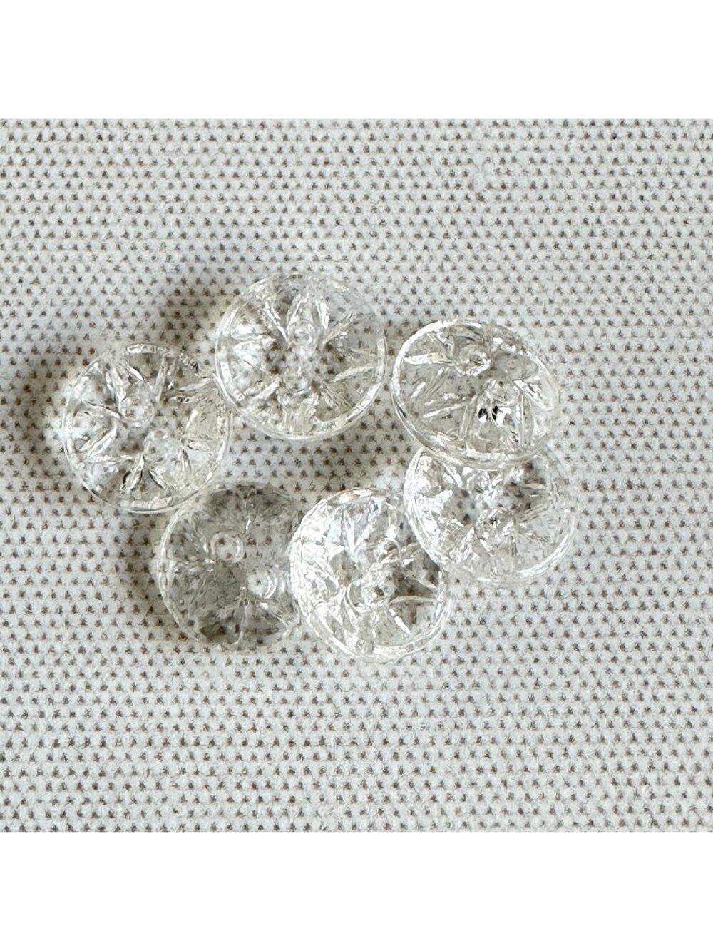 6 Vintage Czech Pressed Glass Buttons Clear Starburst 1/2"